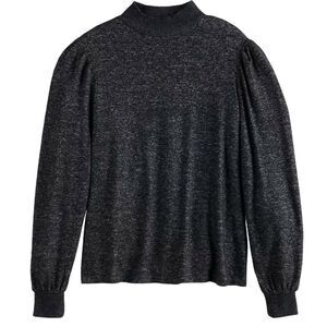 PopSugar Cozy Puff Sleeve Top Marled Black Size S